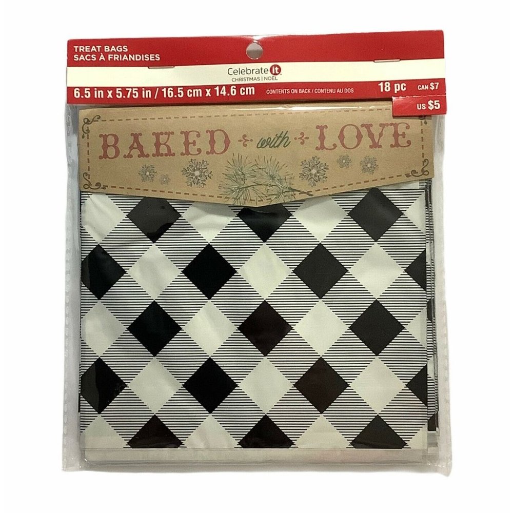 Buffalo Print Treat Bags Baked With Love Black White 18 Pc Winter New